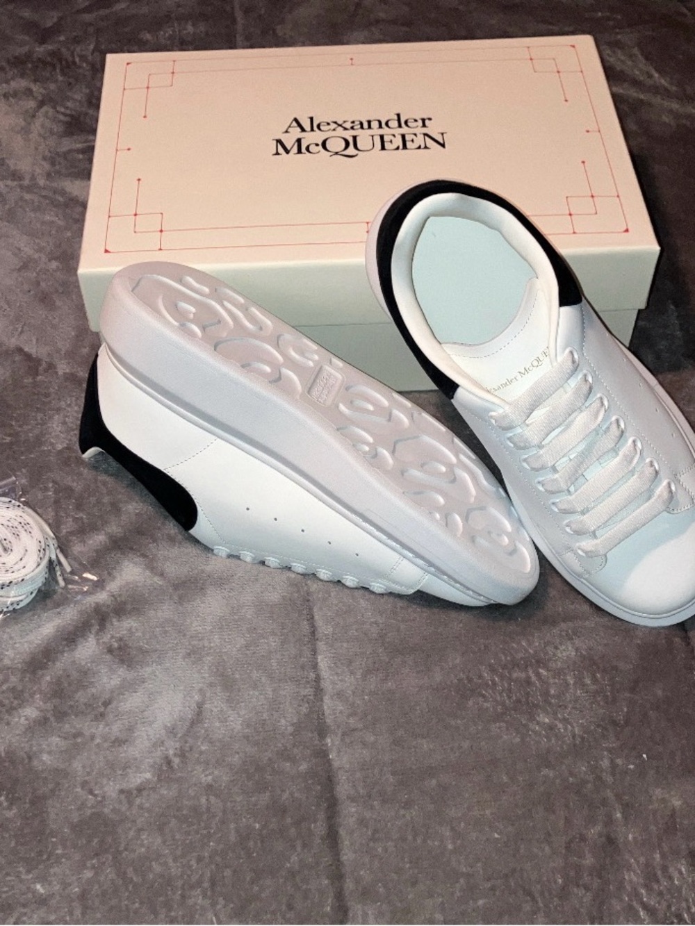 Alexander McQueen White Leather Sneakers with Black Heel Accent - Picture 3 of 5